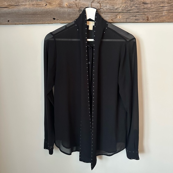 MICHAEL MICHAEL KORS Chiffon Tie-Neck Blouse - S - Picture 5 of 11